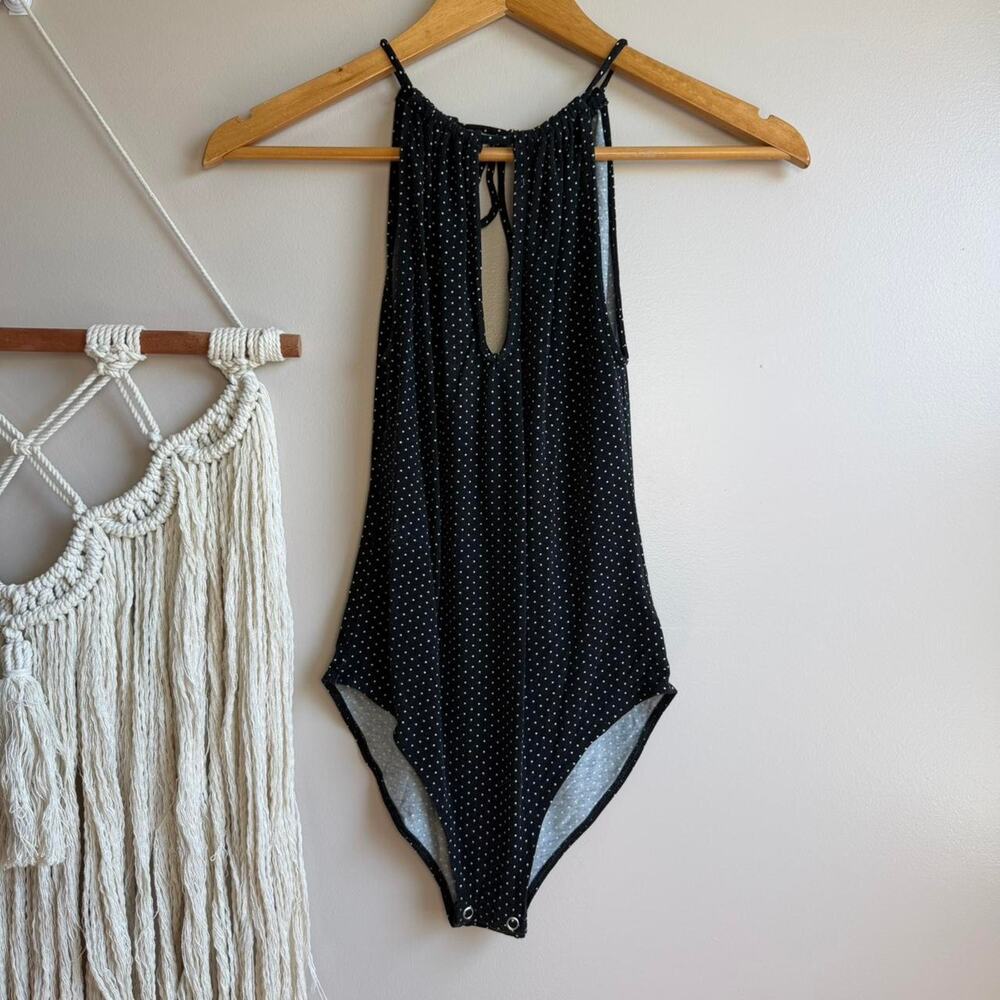 Black Polka Dot Bodysuit American Eagle High Neck Cute Going Out Small